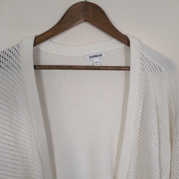 Express White Knit Rayon Nylon Open Front Oversized Cardigan Sweater - Picture 2 of 7